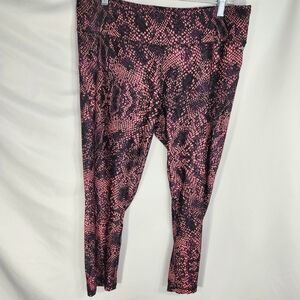 Jockey Black Orange Purple Fishnet Print Capri Athletic Leggings Size XLarge